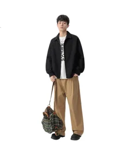 Chaqueta de solapa de algodón puro estilo japonés Dingfengbaoluo para hombre Otoño Simple Casual Retro XG68 Negro XL