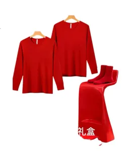 Caja de regalo de ropa interior Hodo Home Hongyun para mujeres Otoño Invierno Juego de ropa interior térmica de algodón rojo Incluye top, bottom, ropa interior y calcetines de algodón