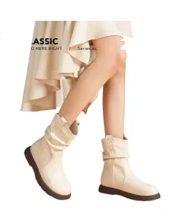 Botas de Tobillo Gruesas para Mujer ZHR 2025 Nuevas Botas de Invierno Planas de Piel de Oveja Gruesa Botas Cortas de Moda