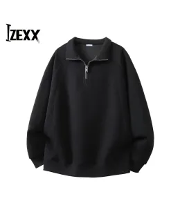 IZEXX Sudadera Gruesa de Color Sólido con Cuello de Pie de Estante para Hombre Primavera Casual Deportiva Medio Deslizamiento ZHW22 Negro 2XL
