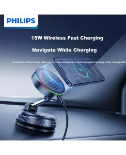 Soporte de teléfono para coche PHILIPS con succión de vacío magnética y cargador inalámbrica sin cables