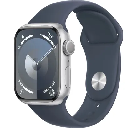 Apple Watch Series 9 GPS 41mm Caja de aluminio con Correa Deportiva Azul Tormenta (Pequeño/Mediano) - Plateado-MR903LW/A