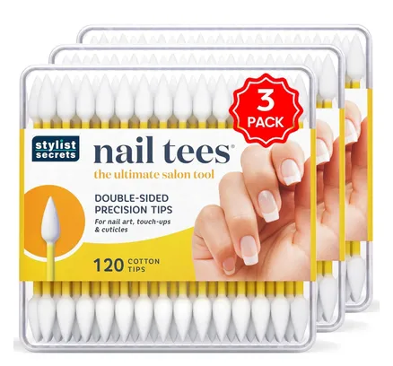 Fran Wilson NAIL TEES COTTON TIPS 120 Cuenta (3 PAQUETE) - La Herramienta Última de Úñas, Doble Cara Multi-Prós Multi-Prós con Puntas Puntadas para Toques Préciso y el Manícura y Pedícura Perfecto en Casa