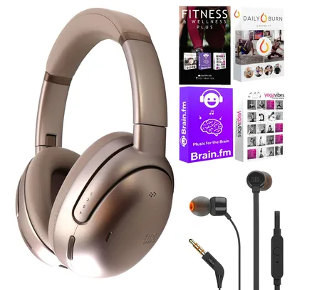 JBL Tour One M3 Auriculares Inalámbricos Over-Ear con Cancelación de Ruido - Latte + JBL T110 Auriculares Intrauditivos + 92783 Paquete de Software de Bienestar y Fitness Plus