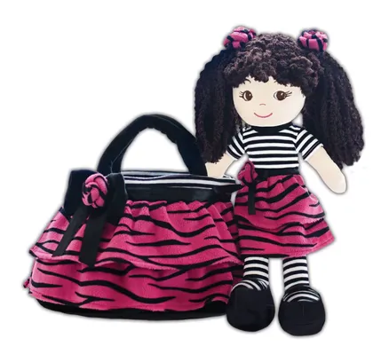Muñeca Jessica de estampado de cebra de GirlznDollz con set de bolsa