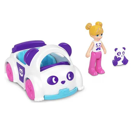 Muñeca Polly Pocket Pollyville Micro con Coche Temático de Panda y Mini Panda