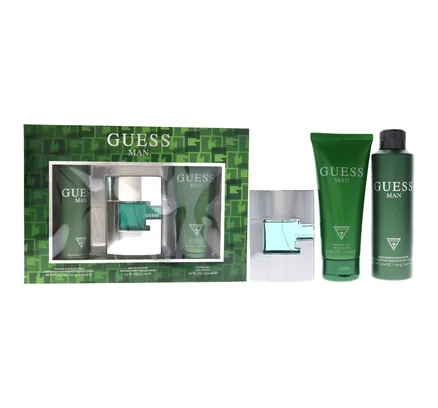 Guess Man by Guess para Hombre - Set de Regalo de 3 Piezas 2.5oz Eau de Toilette, 6oz Spray Corporal Desodorante, 6.7oz Gel de Ducha