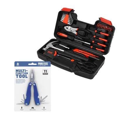 Pursonic 11-en-1 Herramienta Multifuncional y Conjunto de Soluciones Prácticas 39 Piezas Kit de Herramientas para el Hogar - El Conjunto DIY y de Reparación del Hogar Definitivo!