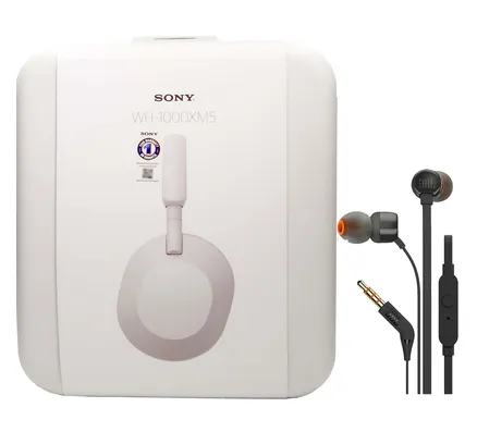 Auriculares Inalámbricos con Cancelación de Ruido Sony WH-1000XM5 (Plateado) + Auriculares Intrauditivos JBL T110