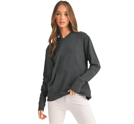 Chaqueta de viscosa ultra suave para mujer con capucha y agujeros para los pulgares