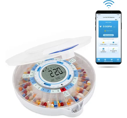 Dispensador de Pílsulas Inteligente LiveFine WiFi Automático, Organizador de Pílsulas de 28 Día con Llave Bloqueada y Más