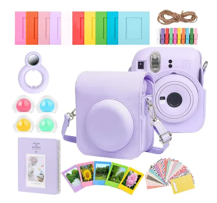 Kit de Accesorios Completo para Fujifilm Instax Mini 8/9/11/12 – Funda para Cámara, Album de Fotos, Marcos, Adhesivos y Filtros de Lente (Morado)