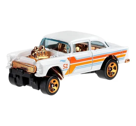 Hot Wheels 55’ Chevy Belair Gasser 4/6 Serie Perla y Cromo Mattel
