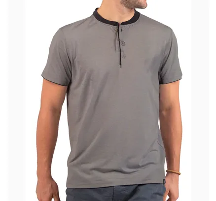 Camiseta Henley de manga corta para hombre Mio Marino-Gris oscuro-XL