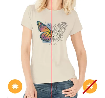 Camiseta de Manga Corta para Mujer - Floral de Mariposa - Beige por DelSol para Mujeres - 1 Pieza (Pequeña)