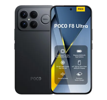 XIAOMI Poco F8 Ultra 5G Ai (Compatible with Tmobile Mint Tello & Global) (256GB + 12GB) Ai 2K 6.9" Bose Sound 50MP Gamers Phone NFC Dual sim Unlocked Model 2510DPC44G (Negro)