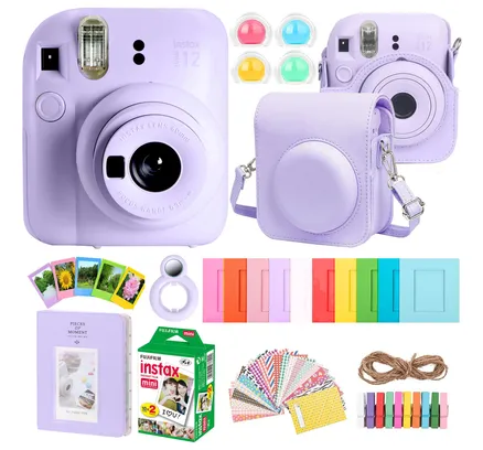 Cámara de Película Instantánea FUJIFILM INSTAX MINI 12 (Lilac Purple) + Kit de Accesorios Completo para Fujifilm Instax Mini 8/9/11/12 – Estuche de cámara, álbum de fotos, marcos, pegatinas y filtros de lente (Purple) + Paquete de película mini Instax de 2x10