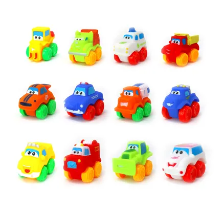 Coches de Bebé de Juguetes de Big Mo's - Vehículos de Caucho Blando para Bebés y Niños Pequeños - 12 Piezas