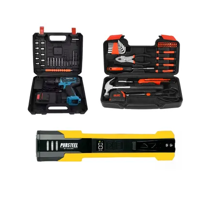 Potencia Todo en Uno para Proyectos Domésticos: Pursonic 21V Taladro Inalámbrable, Kit de Herramientas de Soluciones Prácticas de 39 Piezas y Linterna Ultra Brillante