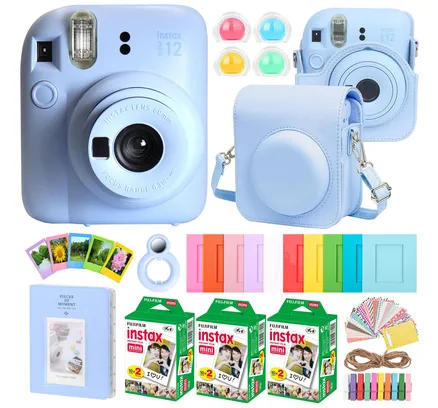 Cámara de Película Instantánea FUJIFILM INSTAX MINI 12 Instant Film Camera (Pastel Blue) + Kit de Accesorios Completo para Fujifilm Instax Mini 8/9/11/12 – Funda para Cámara, Álbum de Fotos, Marcos, Stickers & Filtros de Lente (Blue) + 3x Fujifilm 2x10 Film Mini Instax Film Pack