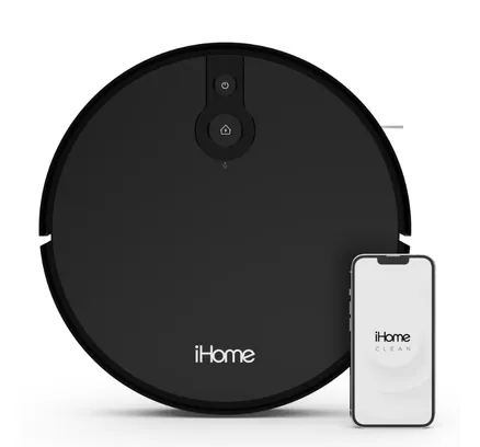 Robot Aspirador AutoVac Eclipse iHome - Compatible con Alexa, Tecnología de Mapeo, Succión Ultra Fuerte de 2200 PA, Autónoma 120 Minutos, Conectividad de Aplicación y Control Remoto - iHRV10Y-BLK