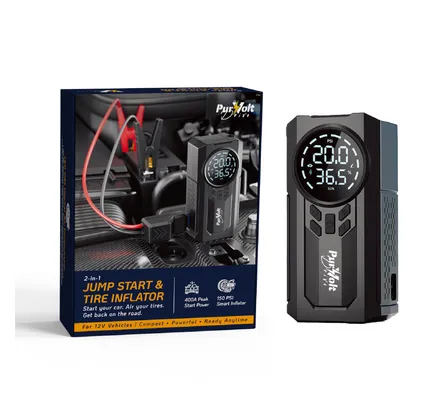 Iniciador de Salto y Inflador de Neumáticos para Coche 2-en-1, Potencia Máxima de Batería de 400A para Vehículos de 12V, Compresor de Aire Digital de 150 PSI, Banco de Energía Portátil, Luz de Emergencia LED