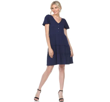 Vestido de Manga Corta con Escote en V de Capas para Mujer