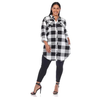 Camiseta de Túnica de Cuadros de Talla Grande para Mujer