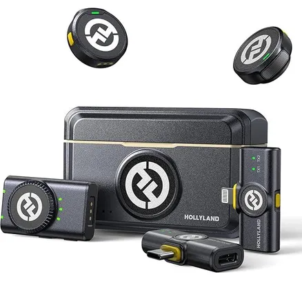 Microfono Inalámbrico Hollyland Lark M2 para iPhone/Cámara/Android/PC, Audio de Alta Fidelidad 48kHz/24-bit, Rango 300m, Cancelación de Ruido, 40h de Uso, YouTube, Vlog, Streaming (2TX + 3RX + Caja de Carga)