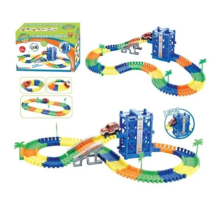 Pista de Carrera de Coche Flexible con Elevador Mundo Toys Crea Tu Propia Pista 120 Piezas +3 Años