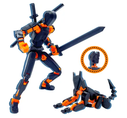 (Ensamblado Completo) Set de Figuras de Acción T13, Juguetes 3D Impresos Robo 13 Figura de Acción,Dummy 13 Titan 13 Figura de Acción (Negro + Naranja),2pcs