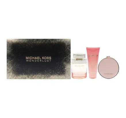 Conjunto de Regalo de 3 Piezas Wonderlust por Michael Kors para Mujeres - 3.4oz EDP Spray, 3.4oz Loción para el Cuerpo, Bolso de Mano Redondo