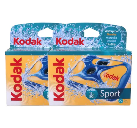 2x Cámara Desechable Kodak Water and Sport de Un Solo Uso (ISO-800) Impermeable (50'/15 m) 35mm - 27 Exposiciones