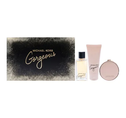 Gorgeous by Michael Kors para Mujeres - 3 Piezas Set de Regalo 3.4oz EDP Spray, 3.4oz Loción para el Cuerpo, Bolsillo Redondo