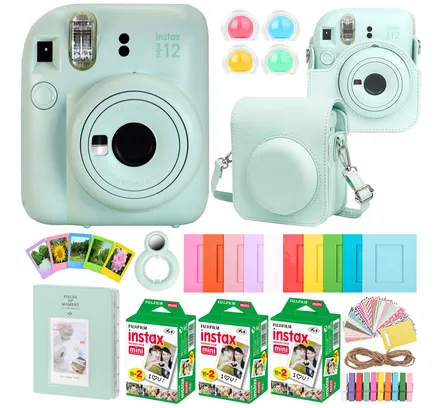 Cámara de Película Instantánea FUJIFILM INSTAX MINI 12 (Verde Menta) + Kit de Accesorios Completo para Fujifilm Instax Mini 8/9/11/12 – Estuche de Cámara, Álbum de Fotos, Marcos, Adhesivos y Filtros de Lente (Verde) + Paquete de Película Mini Instax Film Fujifilm 2x10 x3