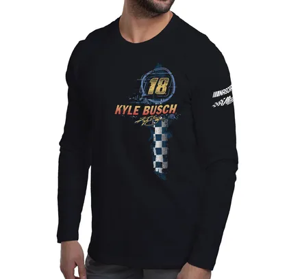 Camiseta de Manga Larga Clásica NASCAR para Hombre - Kyle Busch - 8 Negra por DelSol - 1 Pieza (XL)