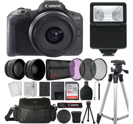 Cámara sin espejo Canon EOS R100 con kit de accesorios de lente RF-S 18-45