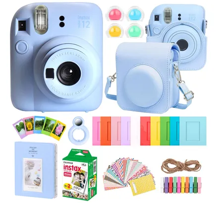 Cámara de Película Instantánea FUJIFILM INSTAX MINI 12 (Azul Pastel) + Kit de Accesorios Completo para Fujifilm Instax Mini 8/9/11/12 – Funda para Cámara, Álbum de Fotos, Marcos, Adhesivos y Filtros de Lente (Azul) + Paquete de Película Mini Instax Fujifilm 2x10