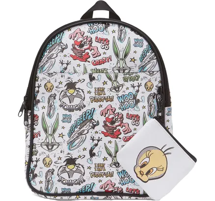 Mochila de Cuero con Monedero - Looney Tunes, 10.5''