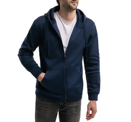 Suéter con Capucha Zip-Up Premium para Hombre Mio Marino con Acabado Mate Suave y Forro Interior de Forro Polar - Suéter para Hombre - Azul Marino - XL