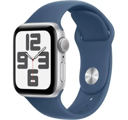 Apple Watch SE 22 Generación (GPS) 40mm Caja de Aluminio con Correa Deportiva de Denim - M/L - Plata - (2024)