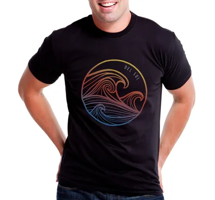Camiseta Crew para Hombres - Wavey - Negra por DelSol para Hombres - 1 Pieza Camiseta (XL)
