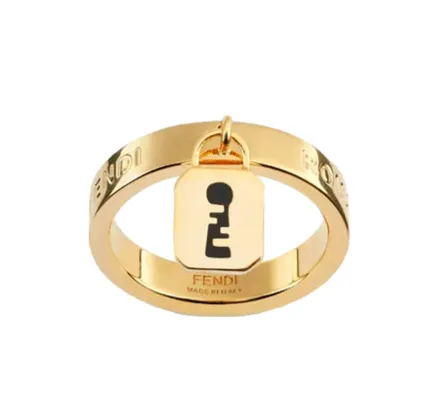 Anillo Pendente Llave Maestra Fendi Metal Dorado Finición Media Moda