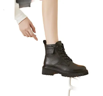 Botas Martin de Mujer DAPHNE, Botas de Tobillo de Estilo Británico de Piel de Vacuno, Botas de Invierno Forradas de Forro de Lana, Botas de Nieve con Forros de Algodón