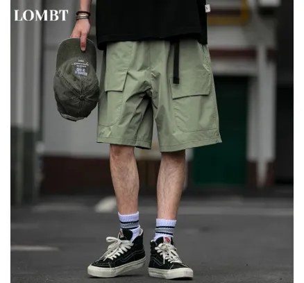 Pantalón Cortos de Carga Americano LOMBT para Hombre, Pantalones Deportivos de Verano sueltos y casuales de rodilla larga Retro MT01 Verde Ejército Ligero 2XL