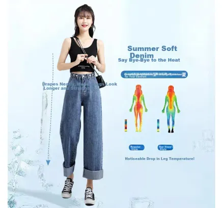 Jeans de verano para mujer de Jeanswest de cintura alta y pierna ancha y recta azul claro M