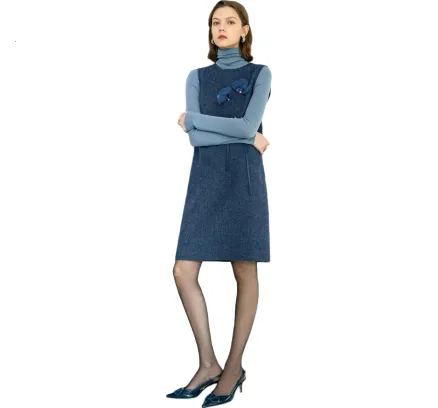 Vestido de lana YANYEE para mujer, vestido de manga larga de invierno 2024 con chaleco de lana, rosa, S