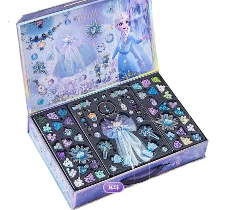 Juguete Infantil de Disney, Caja de Joyería de la Princesa Elsa, DIY de Cuentas Frozen, Juguetes de Simulación