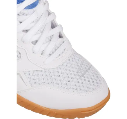 Zapatillas de Ping Pong Li-Ning para Hombre y Mujer, Modelo de Entrenamiento del Equipo Nacional, Color de Piel de Vacuno con Suela Antideslizante, Zapatillas Deportivas, Blanco y Azul, Tamaño 43.5