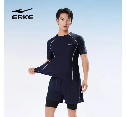 Bañador de dos piezas para hombre ERKE Conjunto de traje de baño Anti-Vergüenza Short Sleeve Trunks Bañador para estudiantes jóvenes Bañador de manantial caliente para hombres